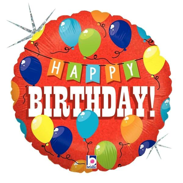 Betallic 18 in. Birthday Party Holo Flat Foil Balloon, 5PK 86622